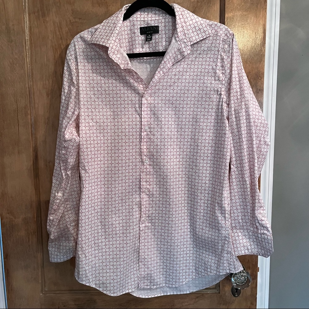 Alfani Mens Slim Fit Red and White Button Down. M 15 - 15 1/2 (32,33)